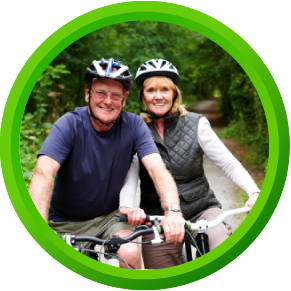 Healthy Riding - a couple sitting on their bikes with comfortable Spiderflex noseless bicycle saddles